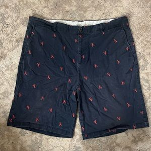 Navy blue shorts with red lobsters